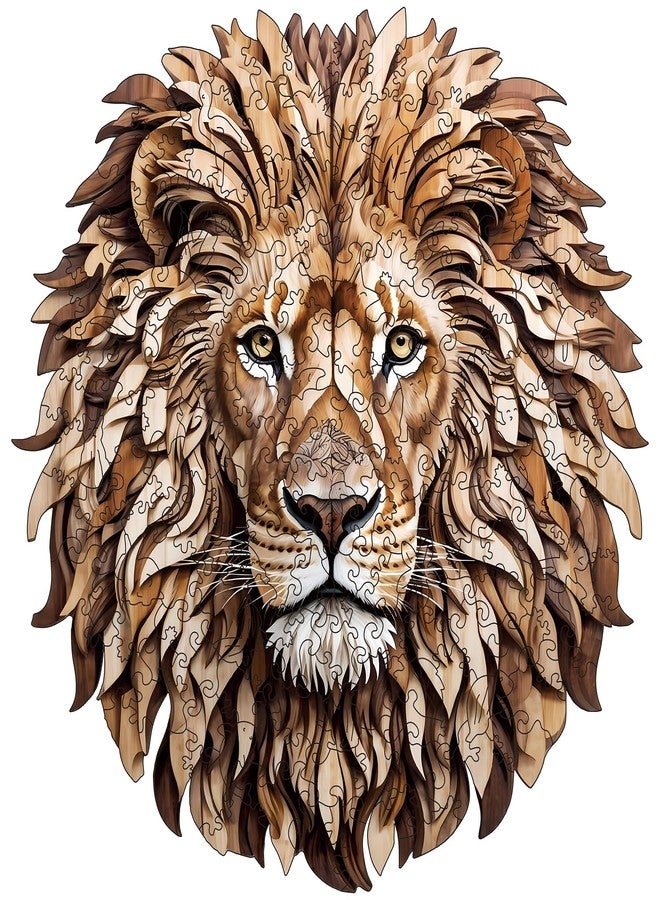 Offito Wooden Puzzles for Adults - 200 Pieces Lion Unique Shaped Wooden Jigsaw Puzzles for Adults, Medium Size 10'' x 10.5'' Adult Wood Puzzles for Family Friend Game - Image 1